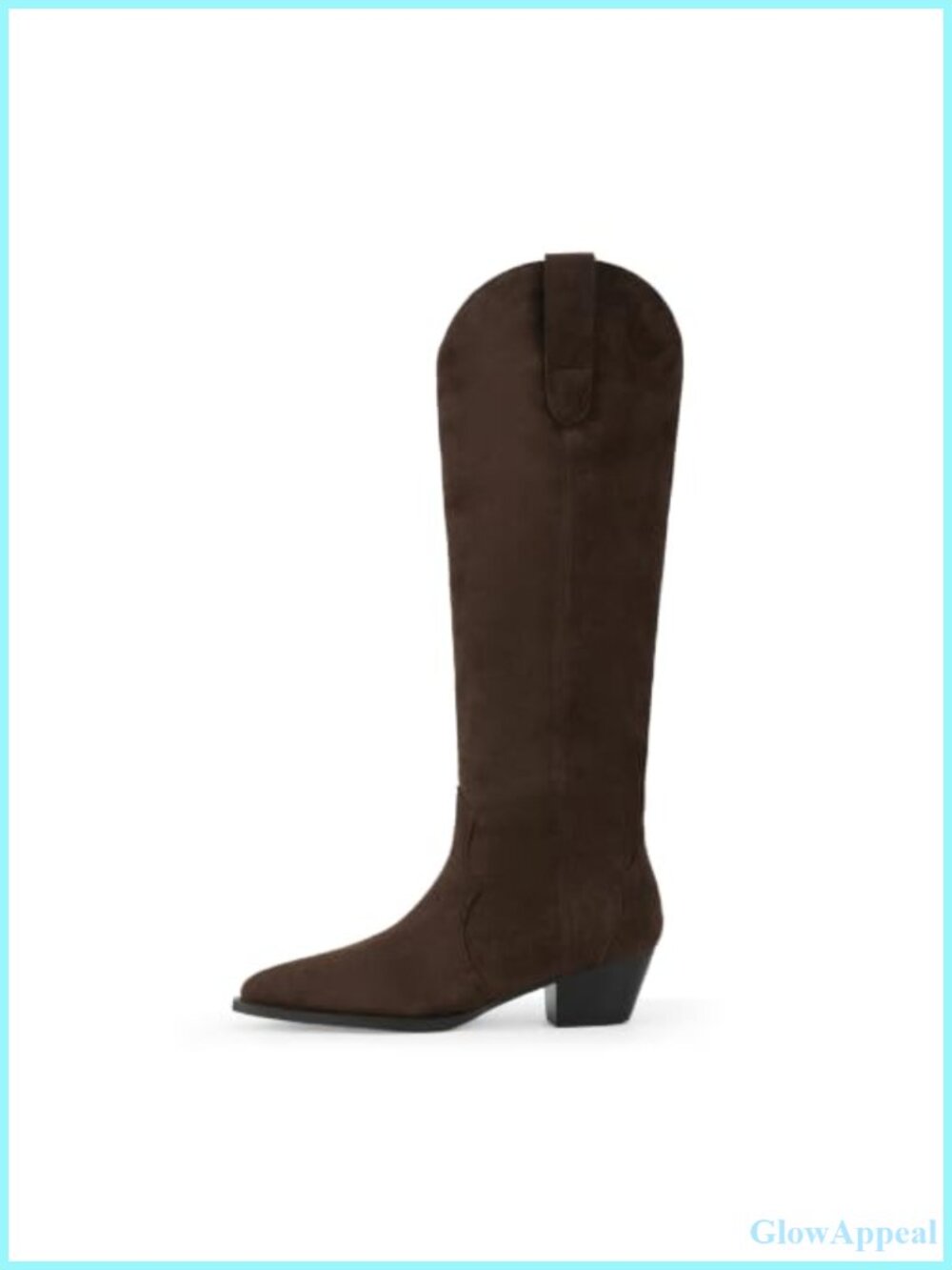 Faux Suede Knee High Cowboy Boots Pointed Toe Chunky Heel Pull On Wide Calf